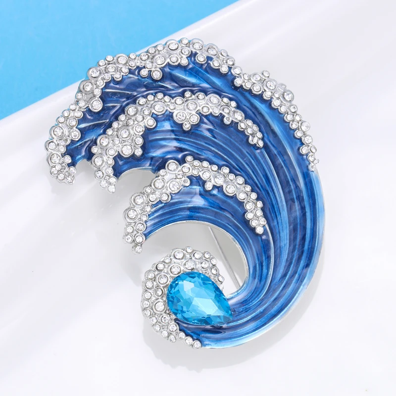 Wuli&baby Blue Ocean Wave Women Brooch Pin