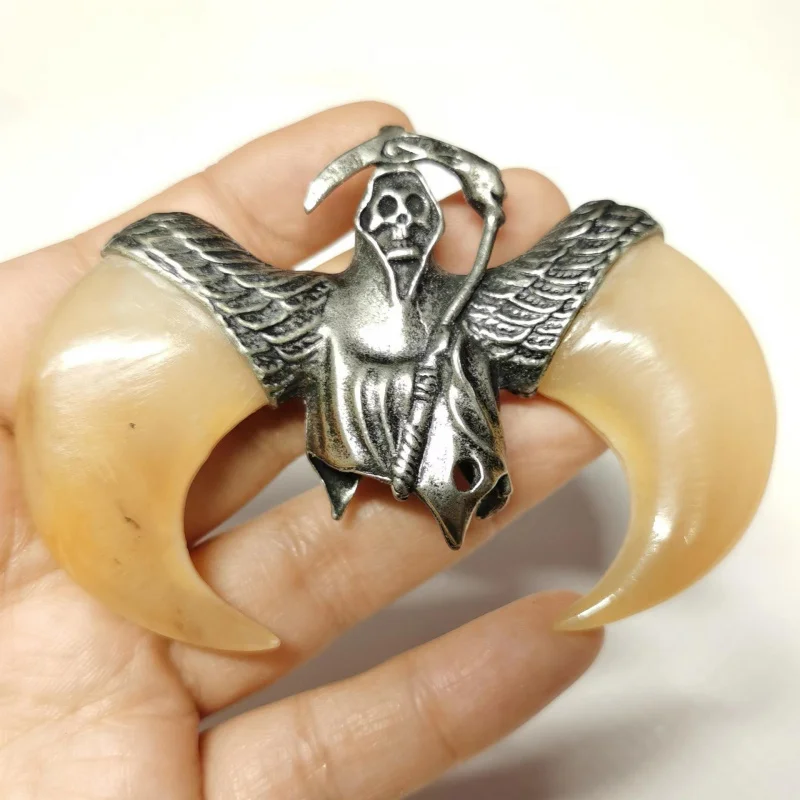 Carved cow horn hook for crafts, polished and inlaid, DIY accessory for hand-held ornaments