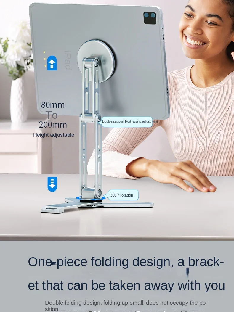 Starkes magnetisches Tablet-Halter-Hand-Selfie-Stativ für iPad iPhone 360 ° Drehbares, faltbares, praktisches Modell für Reisen und Schreibtisch – Detail 8