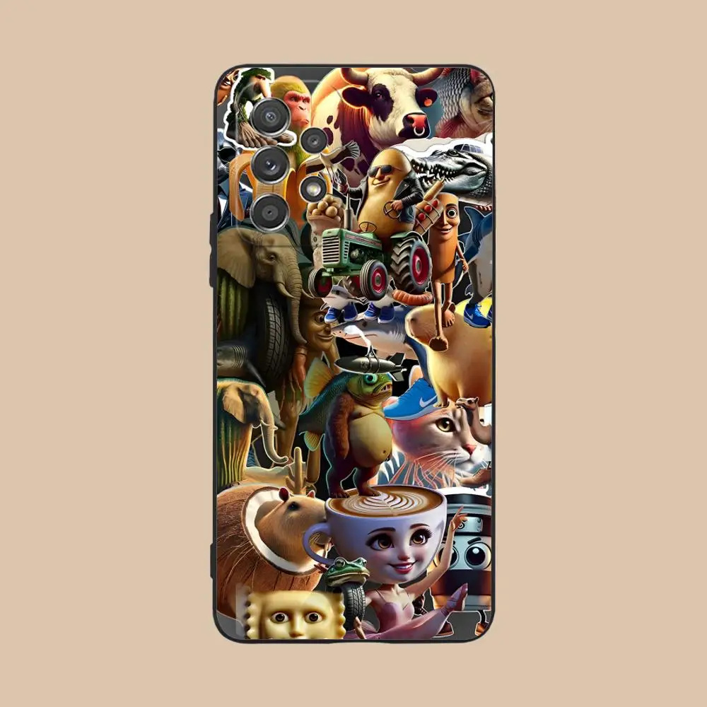 الإيطالية Brainrot الحيوانات قضية الهاتف لسامسونج غالاكسي A73 72 71 70 56 55 54 53 52 36 35 34 23 16 15 5G غطاء أسود الهاتف الذكي