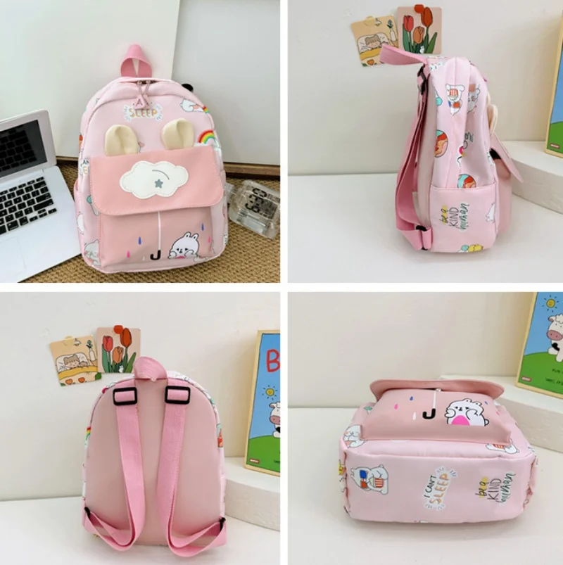 Customized Name Student School Bag Printed Little White Rabbit Cute Rabbit Ear Multi Personalized Backpack