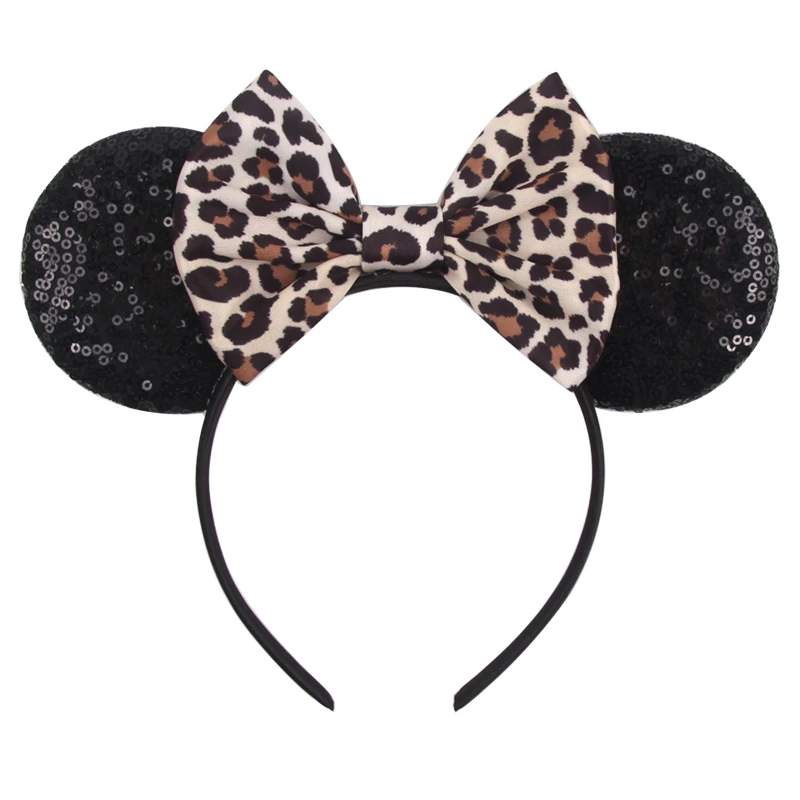 Classical Leopard Mouse Ears Headbands For Women Girls Festival Party Princess Hairband Kids Sequin Bow Female Hair Accessories