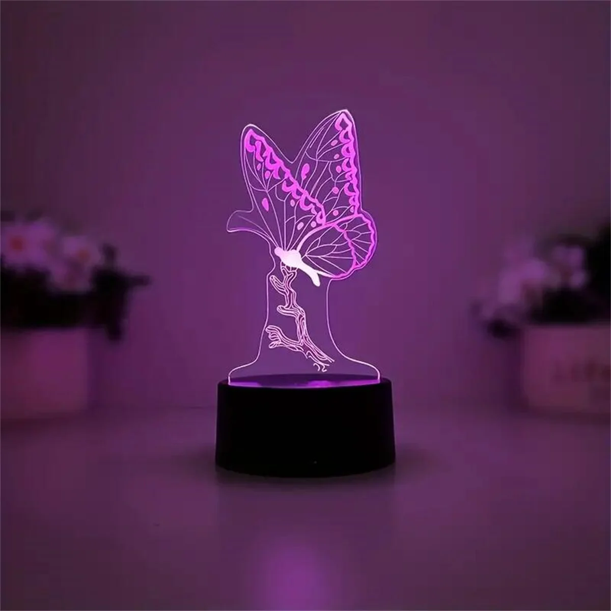 1pc  Butterfly 3D Night Light, 3D Optical Illusion Lamp With Touch, 7-Color Changing Ambient Light For Bedroom