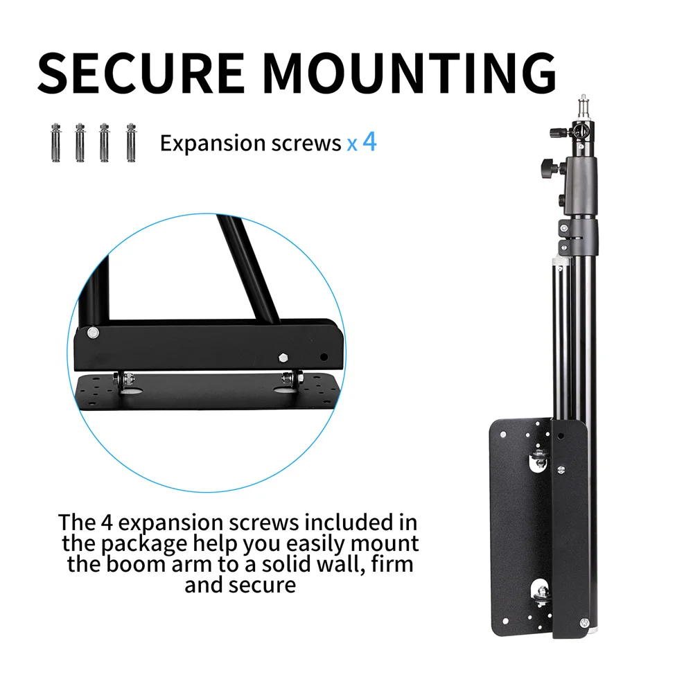 53.9 นิ้ว/137 ซม.Wall Mount BOOM ARM สําหรับสตูดิโอถ่ายภาพวิดีโอ Strobe ไฟความยาวสูงสุดแนวนอนและแนวตั้งหมุนได้