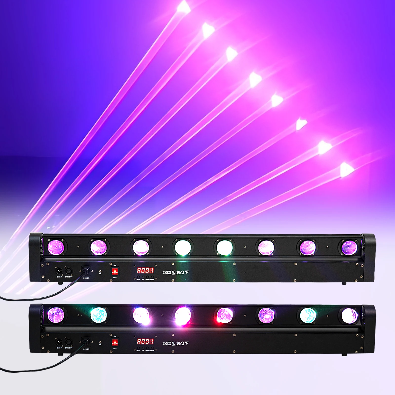 

100W 8-Eye LED Stage Moving Head Light 2PCS, DMX512/Voice-activated 180° Scanning US Plug IP30 Black