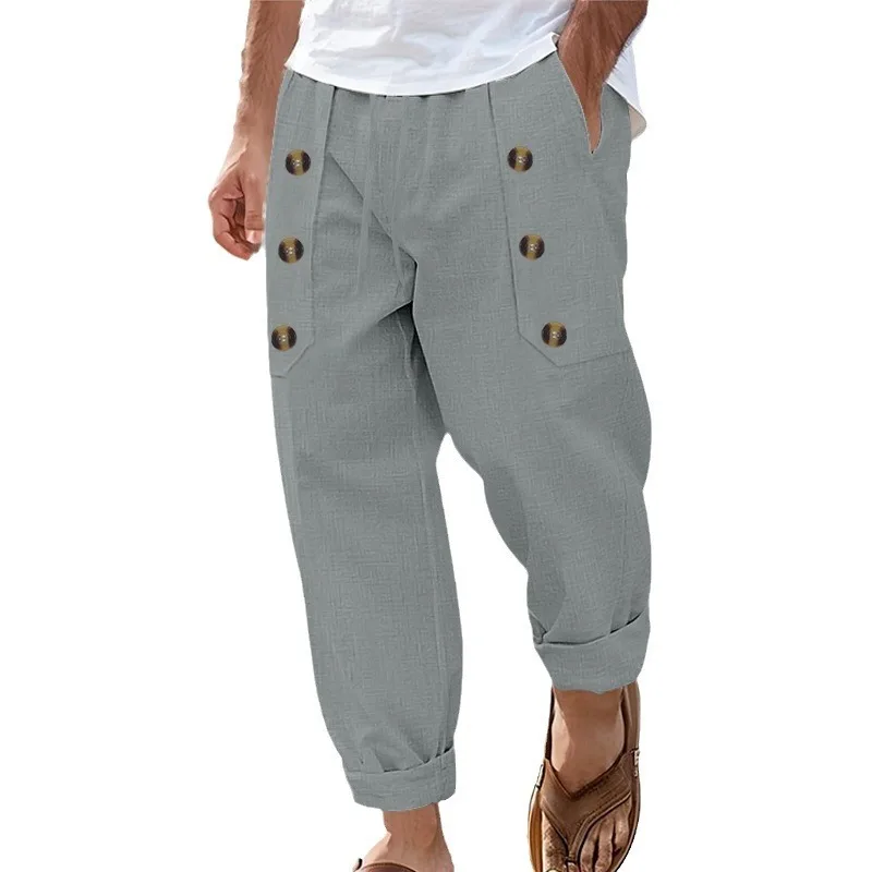 

Men's Cotton Linen Casual Pants Loose Drawstring Beach Trousers