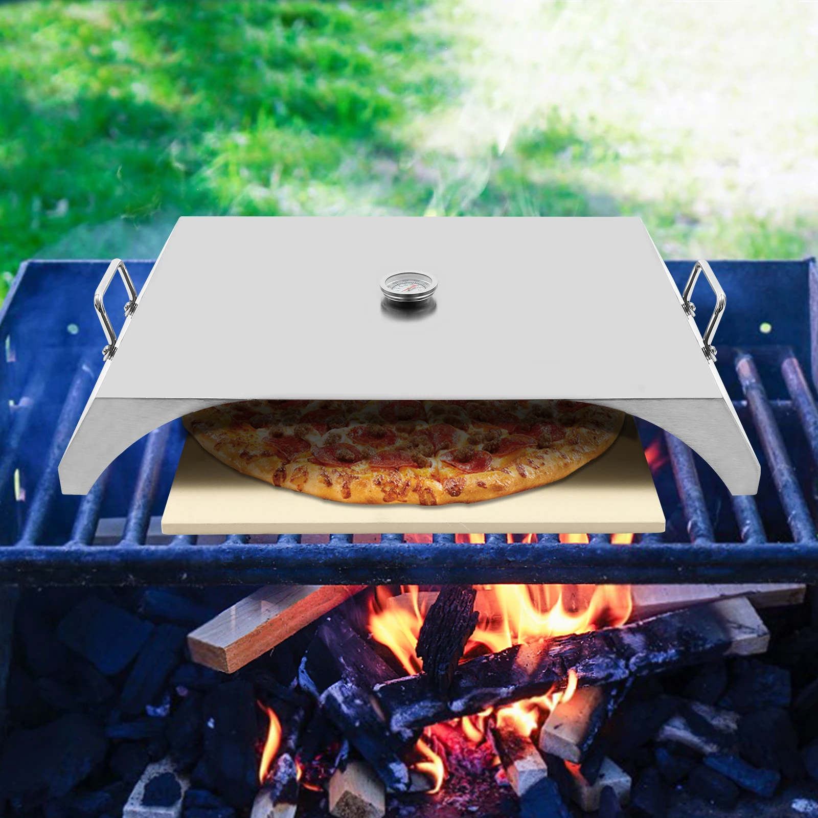 Christmas Pizza BBQ Stone Set - Square Pizza Stone - includes pizza spatula