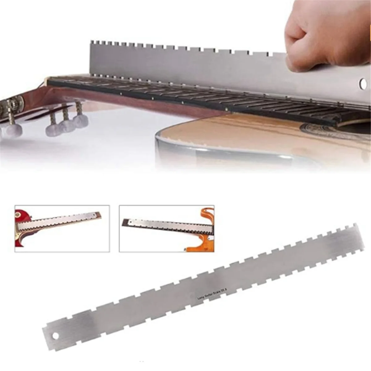 Guitarra bajo cuello con muescas borde recto traste balancín cuerda acción regla Luthier herramienta Set-AA85