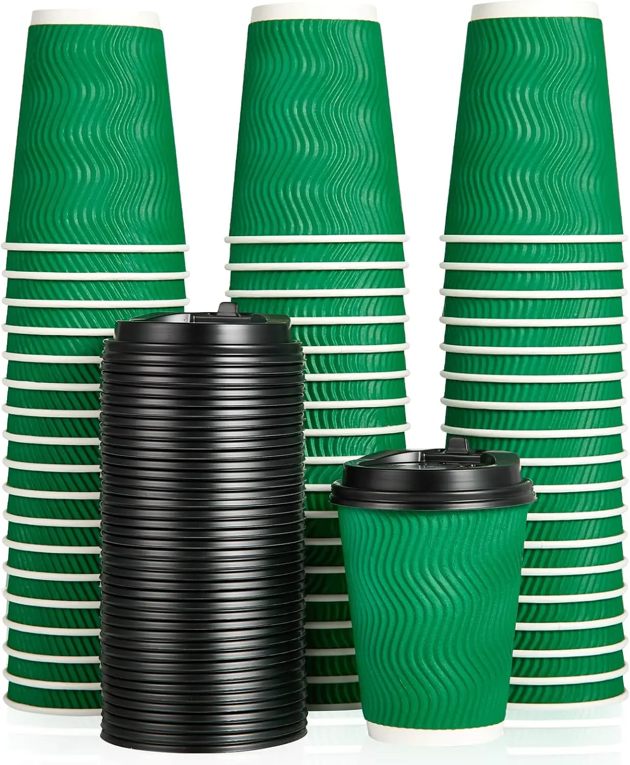 

100 Count 12 oz Coffee Cups with Lids, Insulated Wall Paper Hot Coffee Paper Cups for Hot Drinks