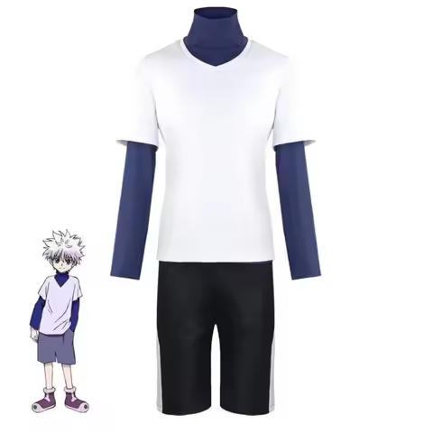 Anime Hunter x Hunter Killua Zoldyck Cosplay Costume Halloween Christmas Party Suit Shirt Tshirt White Wig