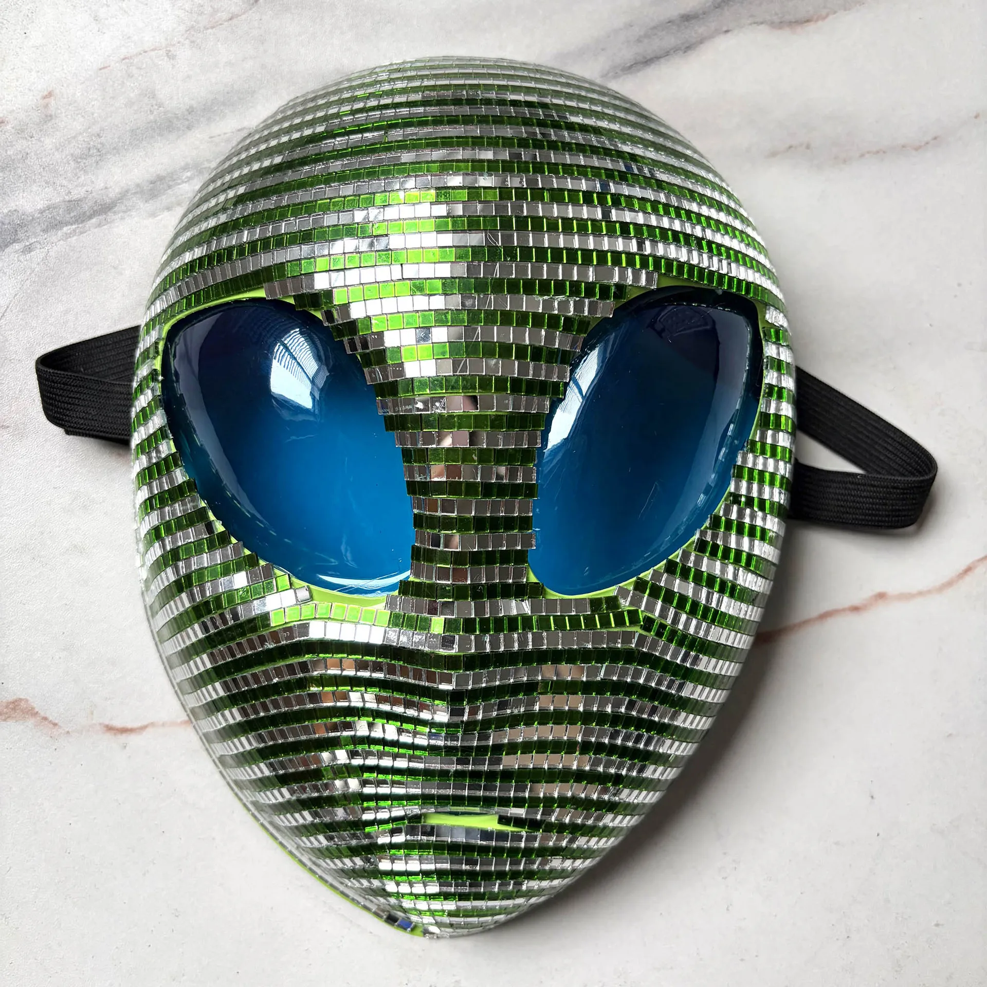 Halloween Alien Mask Disco Mirror Shiny Green Alien Costume Mask for Party Rave Festival Cosplay Decor