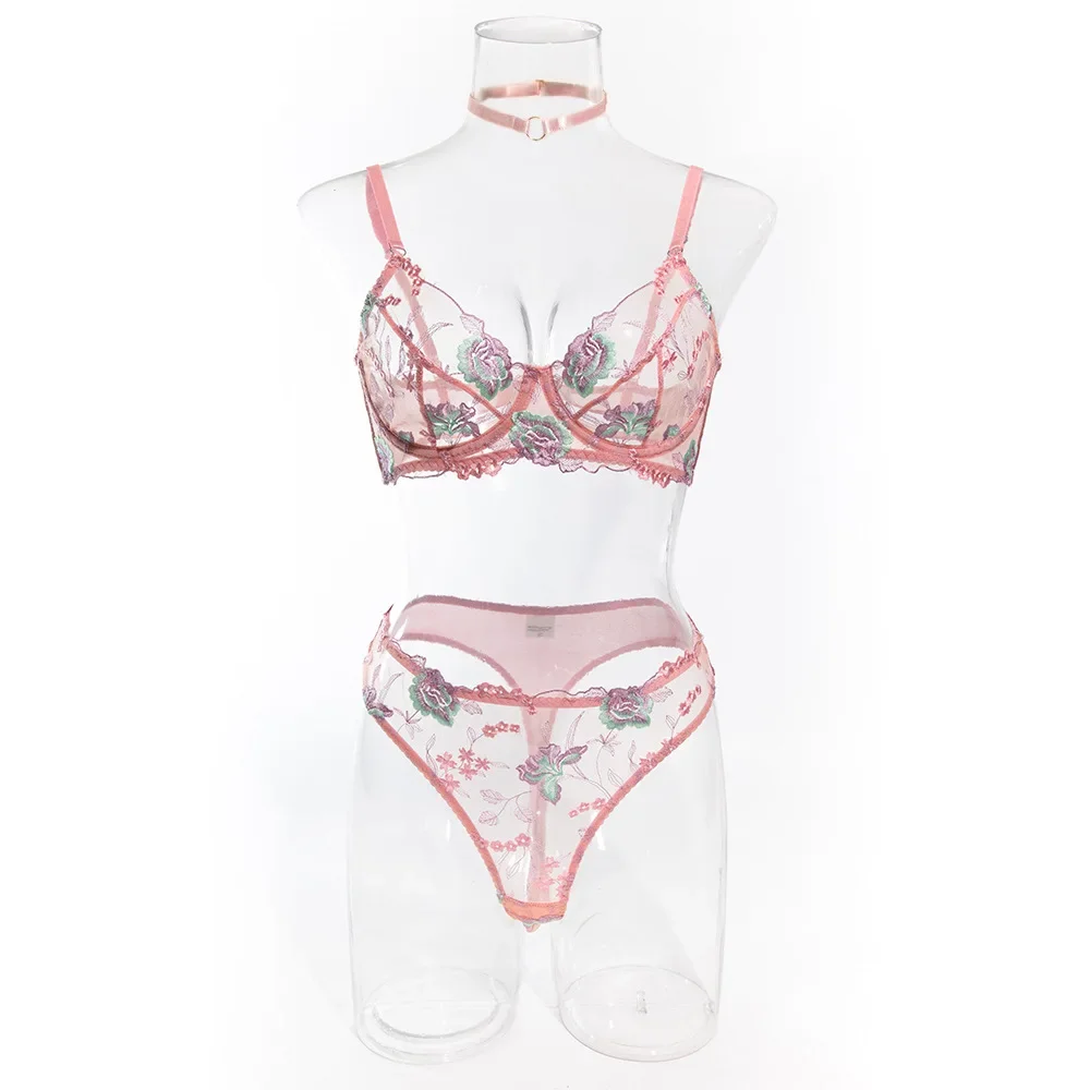 Conjunto de lingerie bordado feminino puro floral boho 2 peças sutiã + calcinha conjunto sexy íntimos