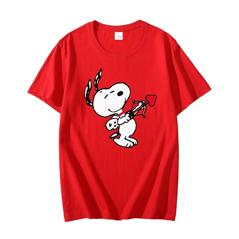 Snoopy ♡ Cupid ♡ Valentine's Men T-shirt Summer Short Sleeve Women Tee Shirts 100% Cotton 2025 New Fashion Couple Clothes Tops