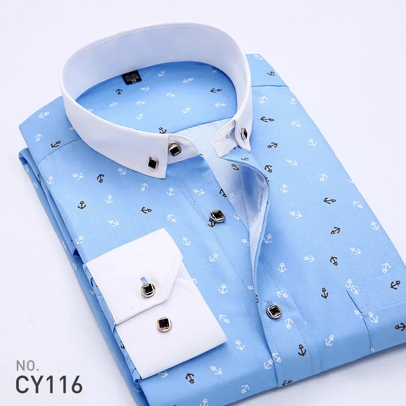 

Personalized men's printed long sleeved shirt Korean version slim fit plaid versatile shirt casual fashion floral inch shirt