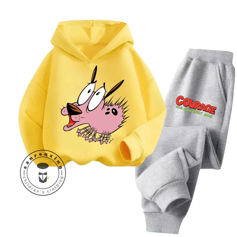 2024 Cartoon Courage the Cowardly Dog Children\'s Stylish Outfits Featuring Iconic Cartoon Art Design Boy Girl Kid Hoodie Sets