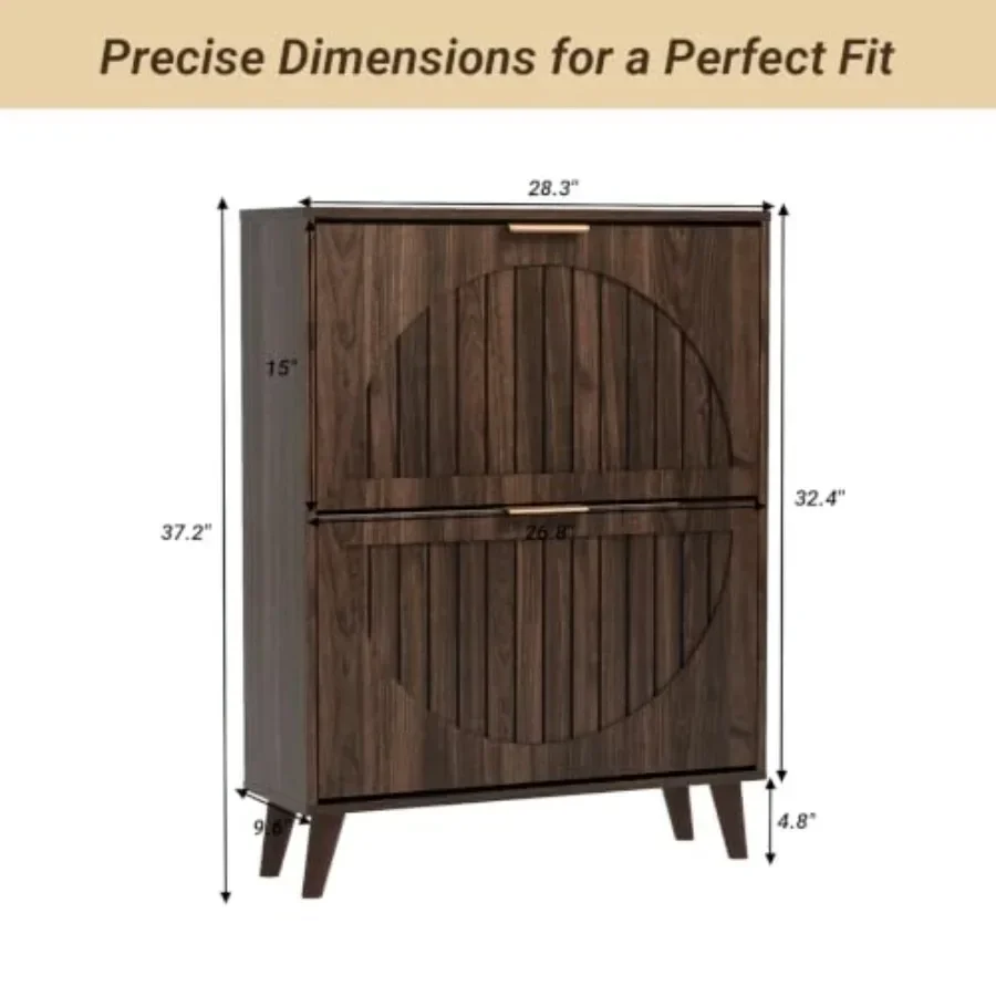 Entryway shoe storage cabinet, engineered wood, matte black, space-saving narrow design with 2 flip drawers and hidden organiza