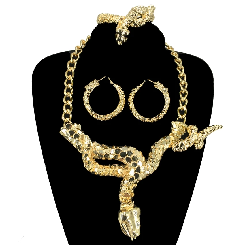 

2023 Large Snake Pendant Necklace Jewelry Set Big Style Latest Italian Design 4 Pieces Wedding Party Women Jewelry Gift FHK14611