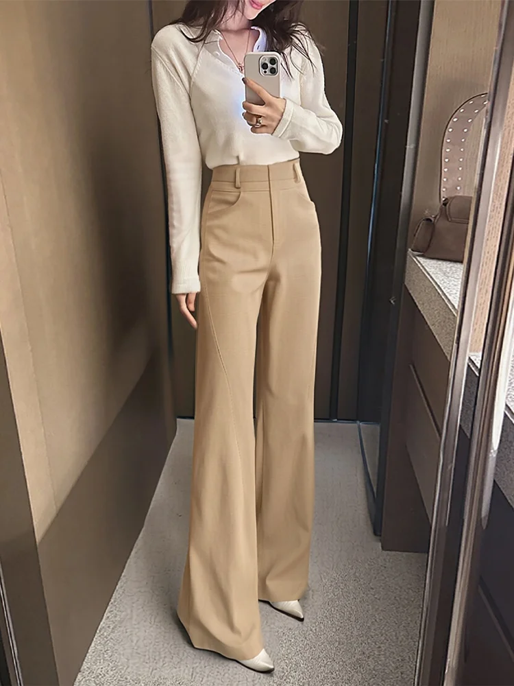 

Design Straight Leg Wide Leg Pants Women Summer Cover Hip Drop Crotch Casual Trousers Drapey Comfortable High Waist Zipper