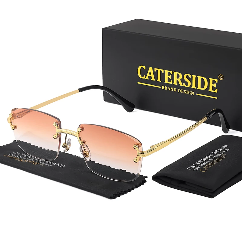 CATERSIDE Retro-Sonnenbrille mit randlosem Metallrahmen und Farbverlauf für Herren, Punk-Luxus-Damenbrille, kleine rechteckige Sonnenbrille – Detail 10