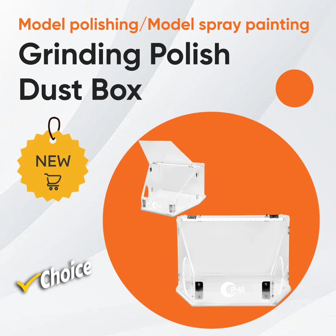 Grinding Polish Dust Box Transparent Dust Box Acrylic Cover with a USB interface Led Light for Model polishing spray painting