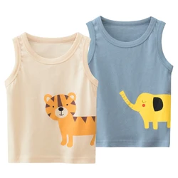 2024 Summer New Girls Vest Cartoon Tiger Singlet Tops Children's Sleeveless O-Neck Cotton Elephant Print T-Shirts Kids Clothes