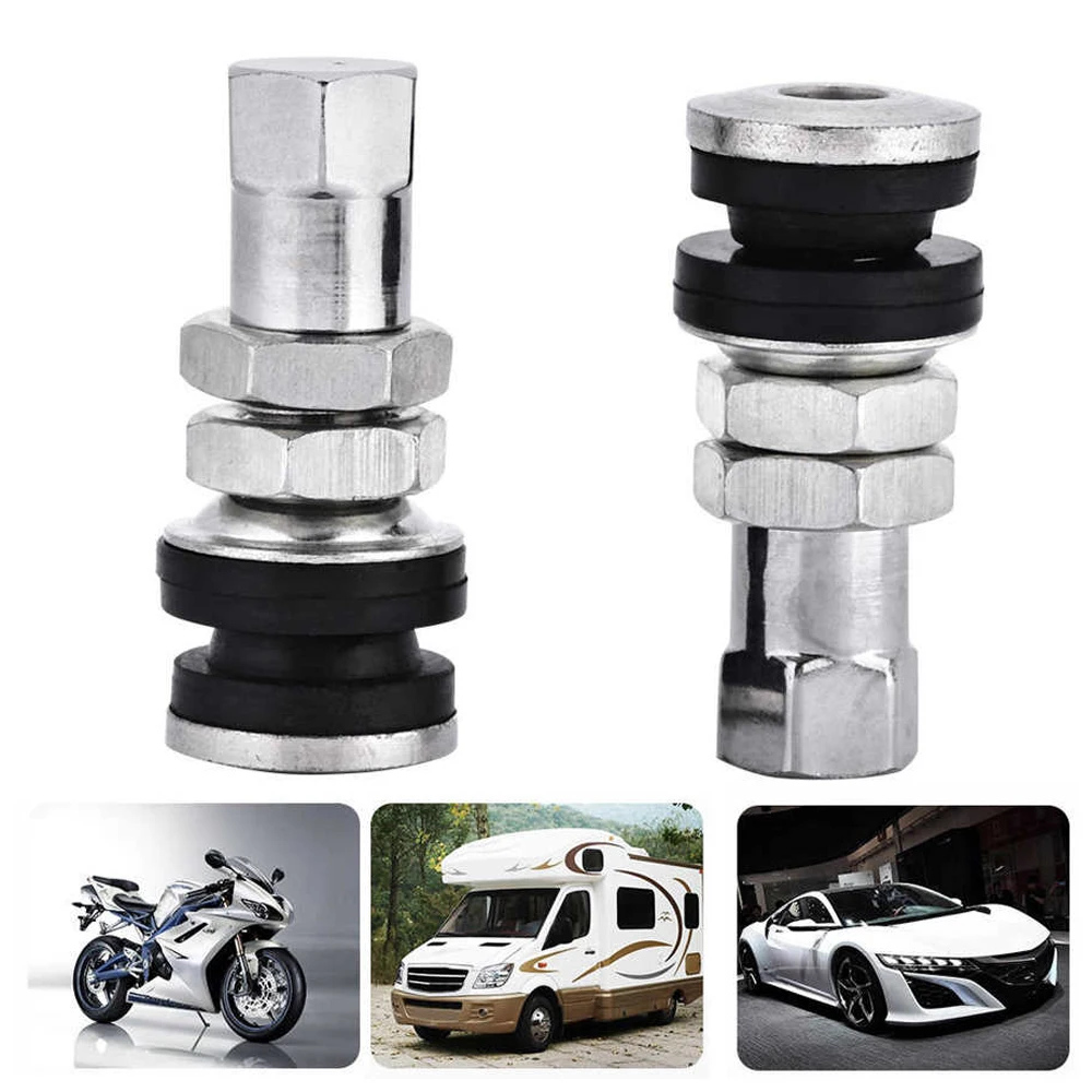 AQTQAQ 1 Pair Tire Valve Stem Kit, Silver TR161 Metal Car Truck Motorcycle Bolt In Tire Tyre Valve Short Stems with Dust Cap New