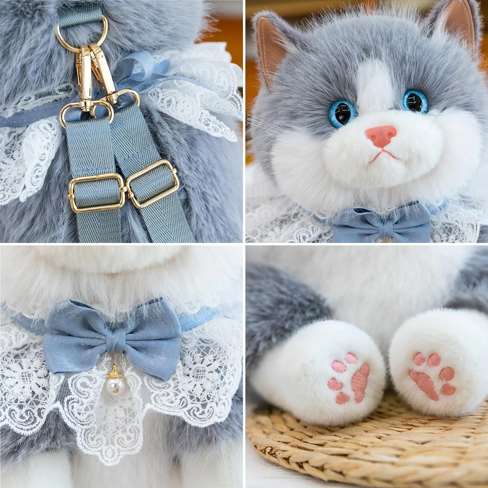 Mochila de Felpa con Forma de Gato, Bolsos de Peluche de Moda, Bolso de Hombro de Animal de Peluche para Mujeres, Niñas, Madres, Estudiantes Universitarias y Profesionales