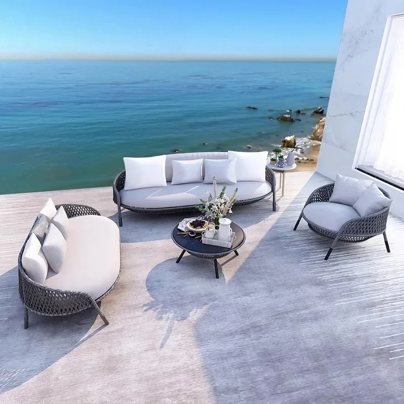 

Outdoor furniture courtyard rattan single sofa balcony open-air outdoor B & B rattan chair creative set Nordic style