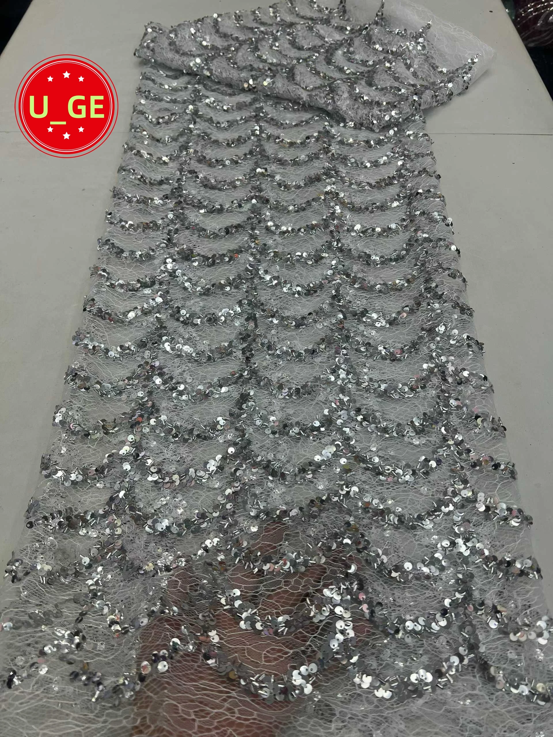 

2026Popular High Quality Delicate Eligant Soft Embroiderd Sequined Tulle Lace Fabric For Wedding Evening Dress U_Ge3598