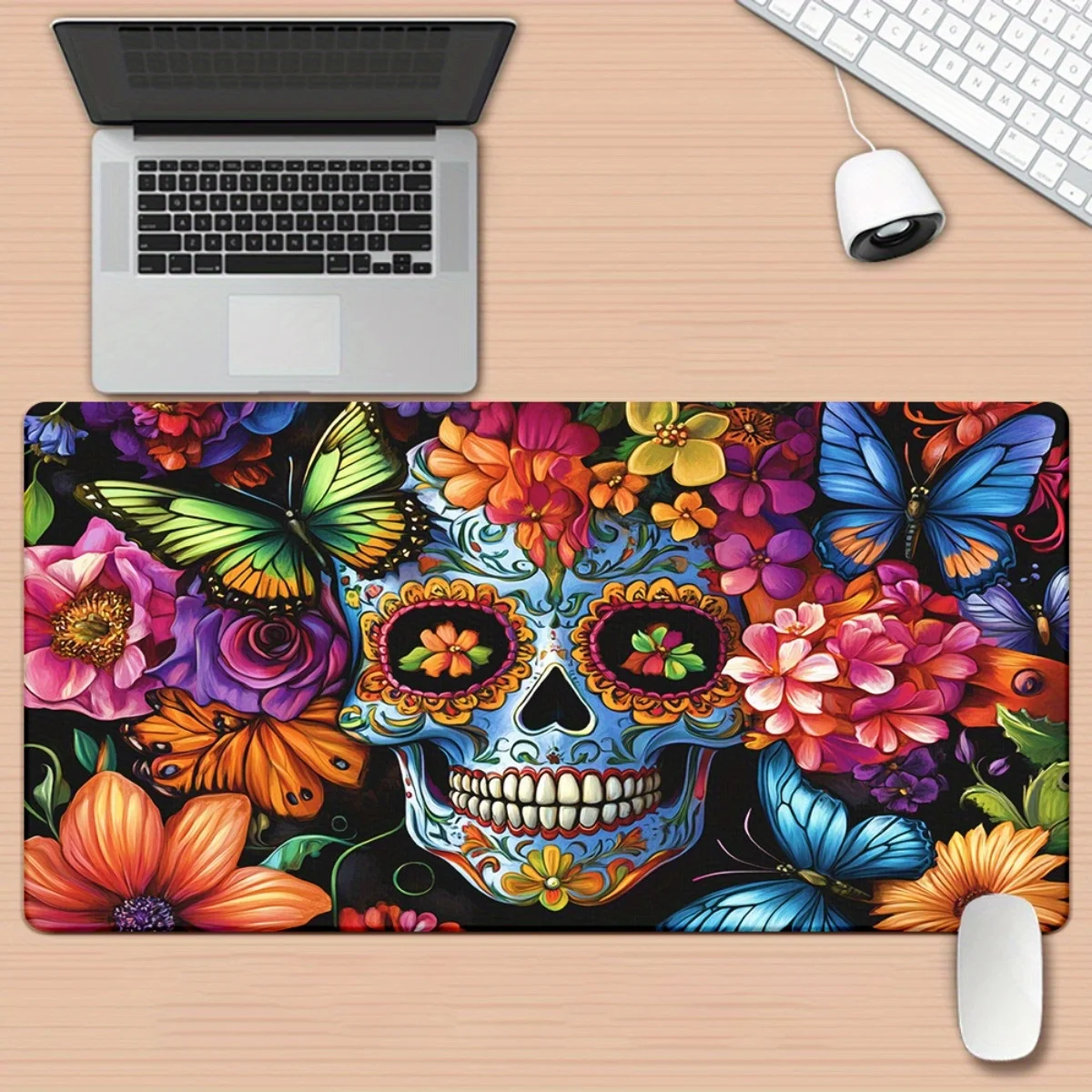 

1pc Sugar Skull Butterfly XXL Mouse Pad, HD Printed Desk Mat, Non-Slip Gaming Mousepad for PC Office Gift