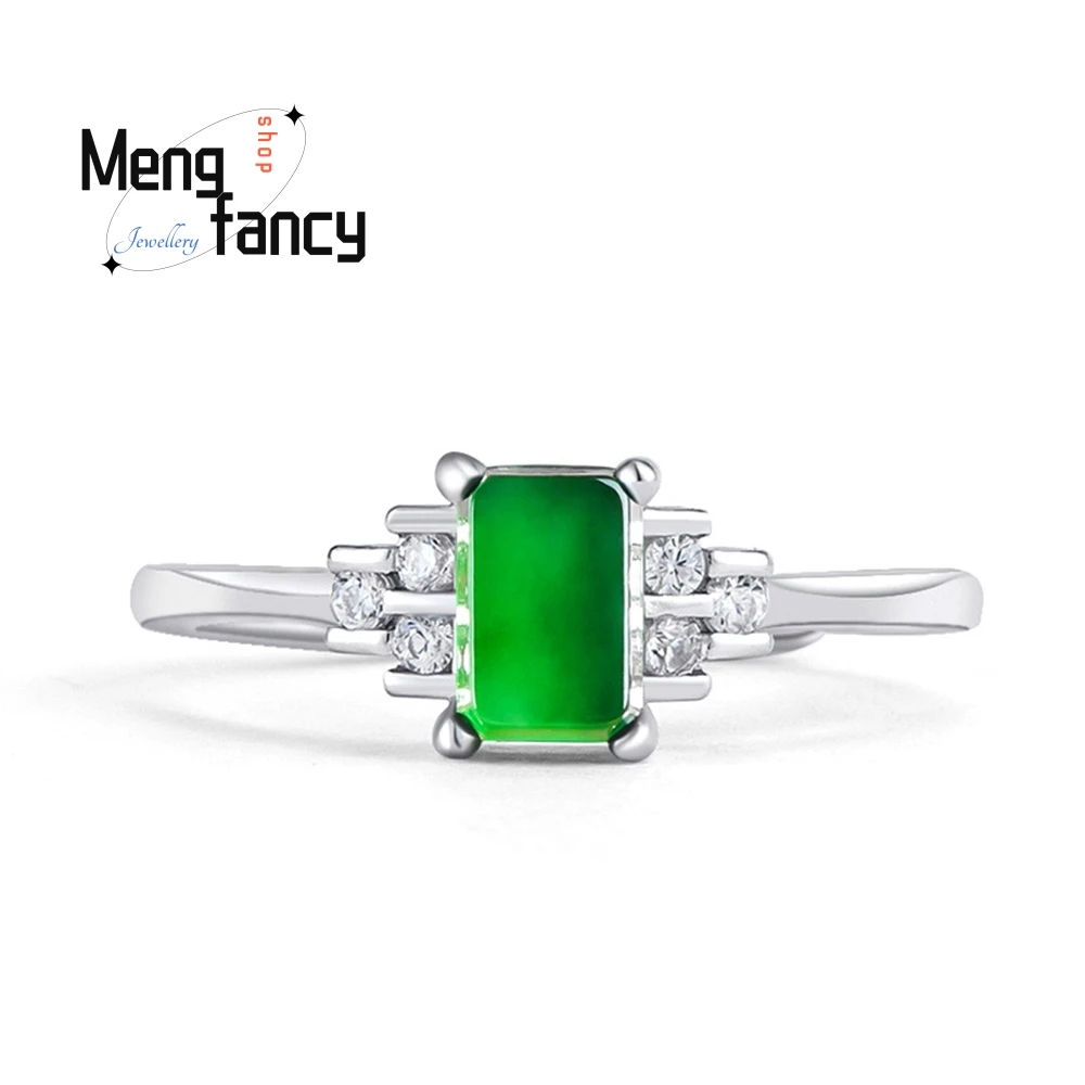 High-Grade S925 Silver Natural A Product Jade Yang Green Small Sugar Saddle Ring Ice Jade Ring Fashion Ring For Women