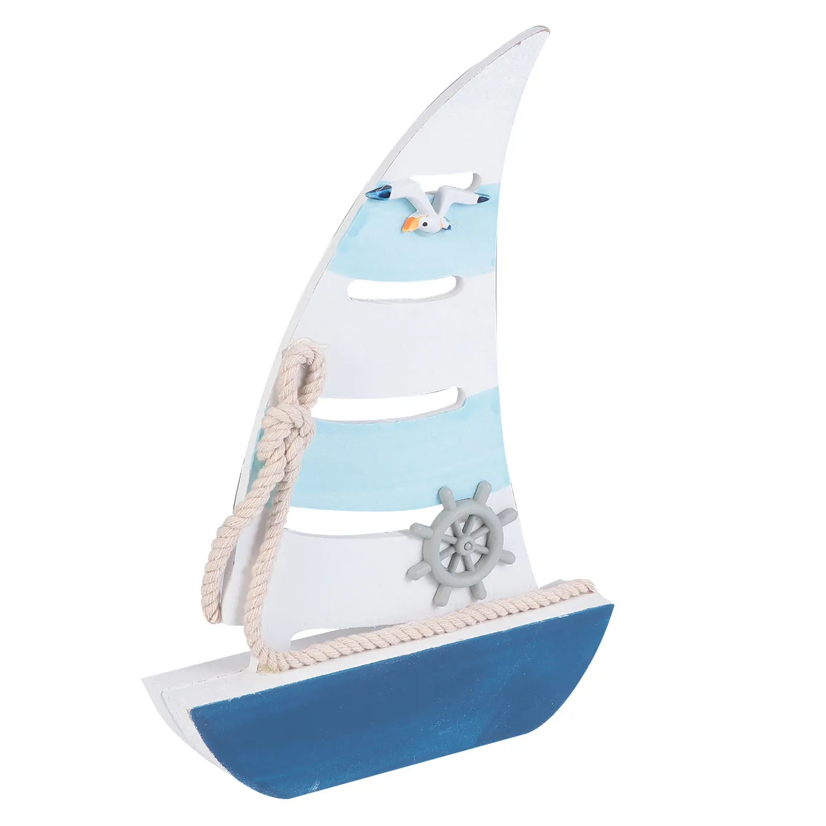 

1Pcs Wooden Boat Decoration Mdf Mediterranean Style Resin Seagull Hand-Woven Rope Home Office Bedroom Living Room Nautical Craft