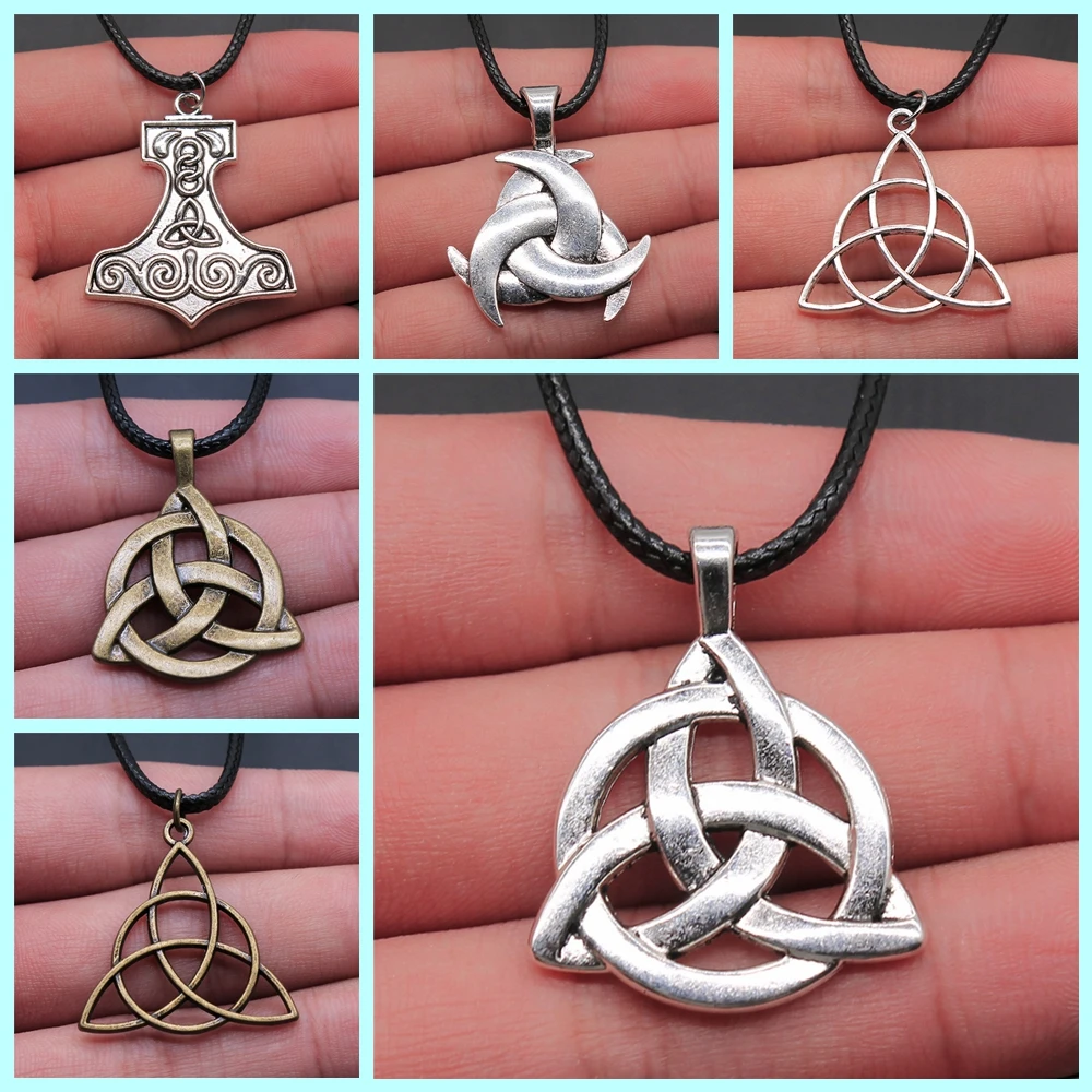 Triquetra Knot Amulet Religious Irish Knot Pendant Necklaces Triquetra Scandinavian Circle Trinity Statement Jewelry For Men