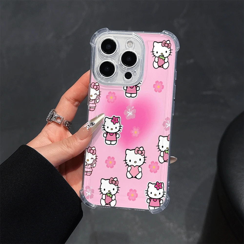 เคสโทรศัพท์ Sanrio KT สำหรับ iPhone15 Pro iPhone 16/15/14/13/12/11/x/xs/xs Max เคสนิ่มสำหรับสาวๆ ของขวัญอุปกรณ์เสริมอนิเมะ Sanrio