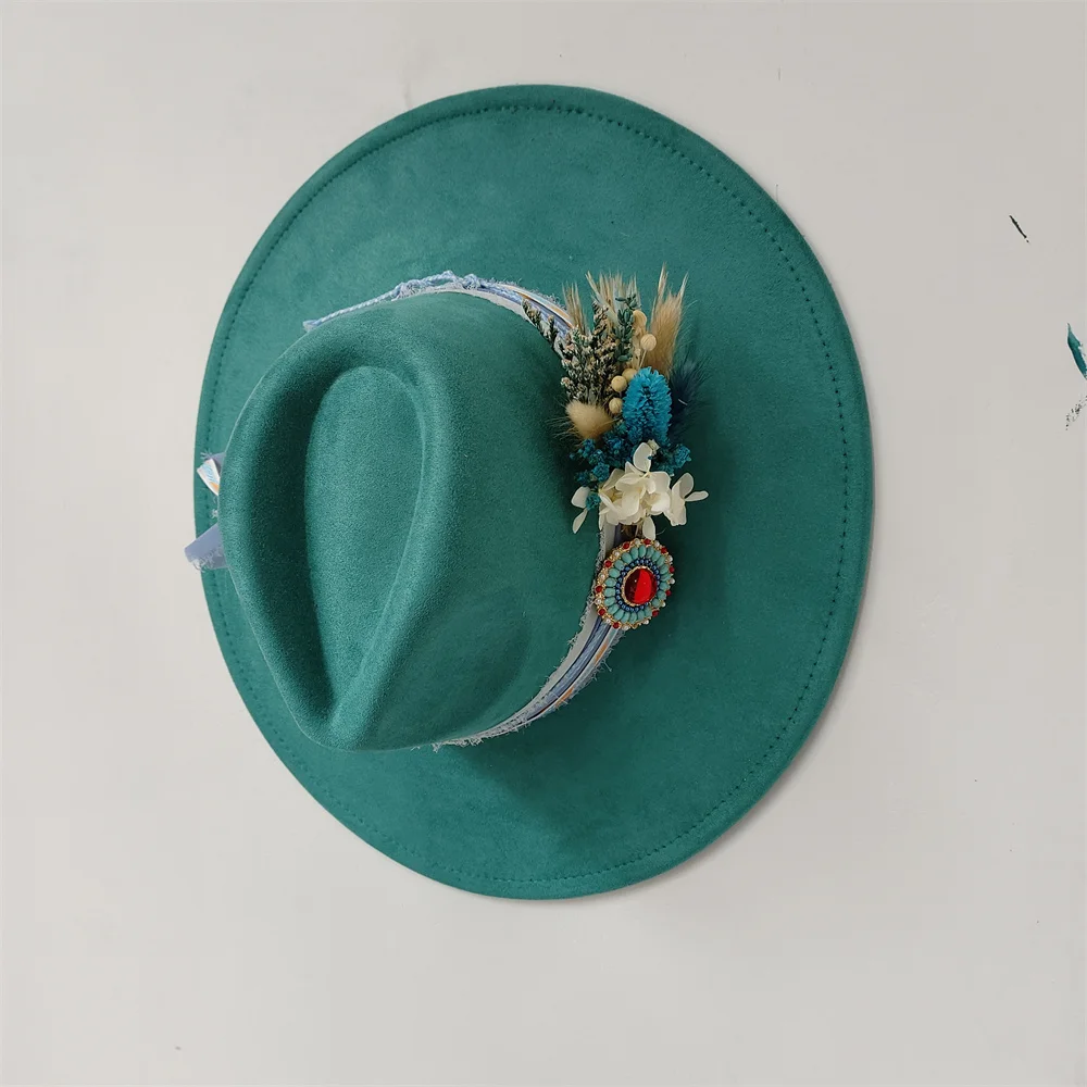 Embroidered three-dimensional flower fedora hat Women\'s jazz top hat Spring and autumn panama church fashion elegant wedding Hat