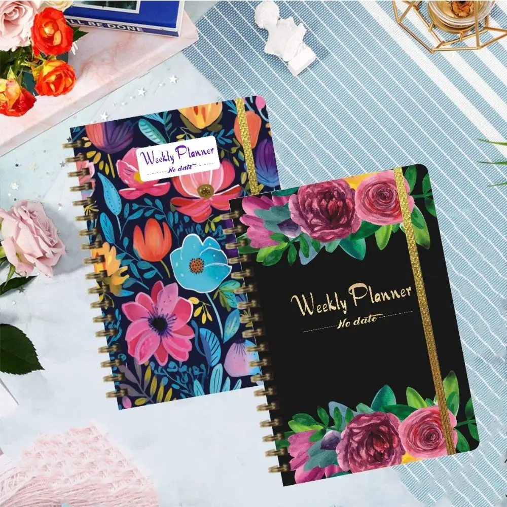 

Portable A5 Weekly Planner Planner Reminder No Date Weekly Schedule Book Efficiency with Straps Coil Notebook School