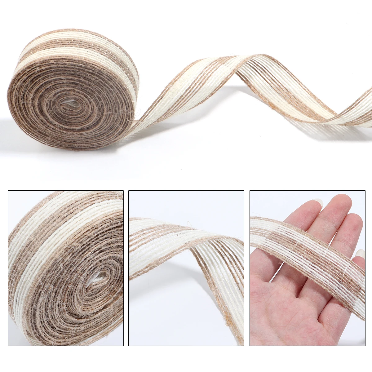 Corde de jute à bord blanc, ruban de toile de jute naturelle, décoration de fête de mariage, sangle d'emballage de cadeau de bricolage de Noël, 5 m, 10m, rouleau