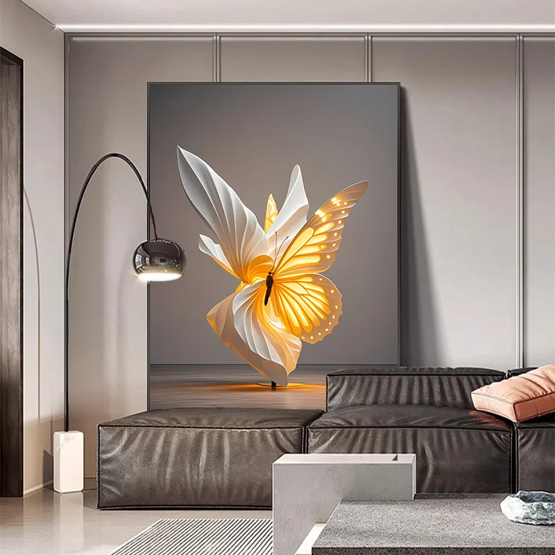 

butterfly living room floor painting three-dimensional sofa background wall mural high-end atmosphere entrance aisle