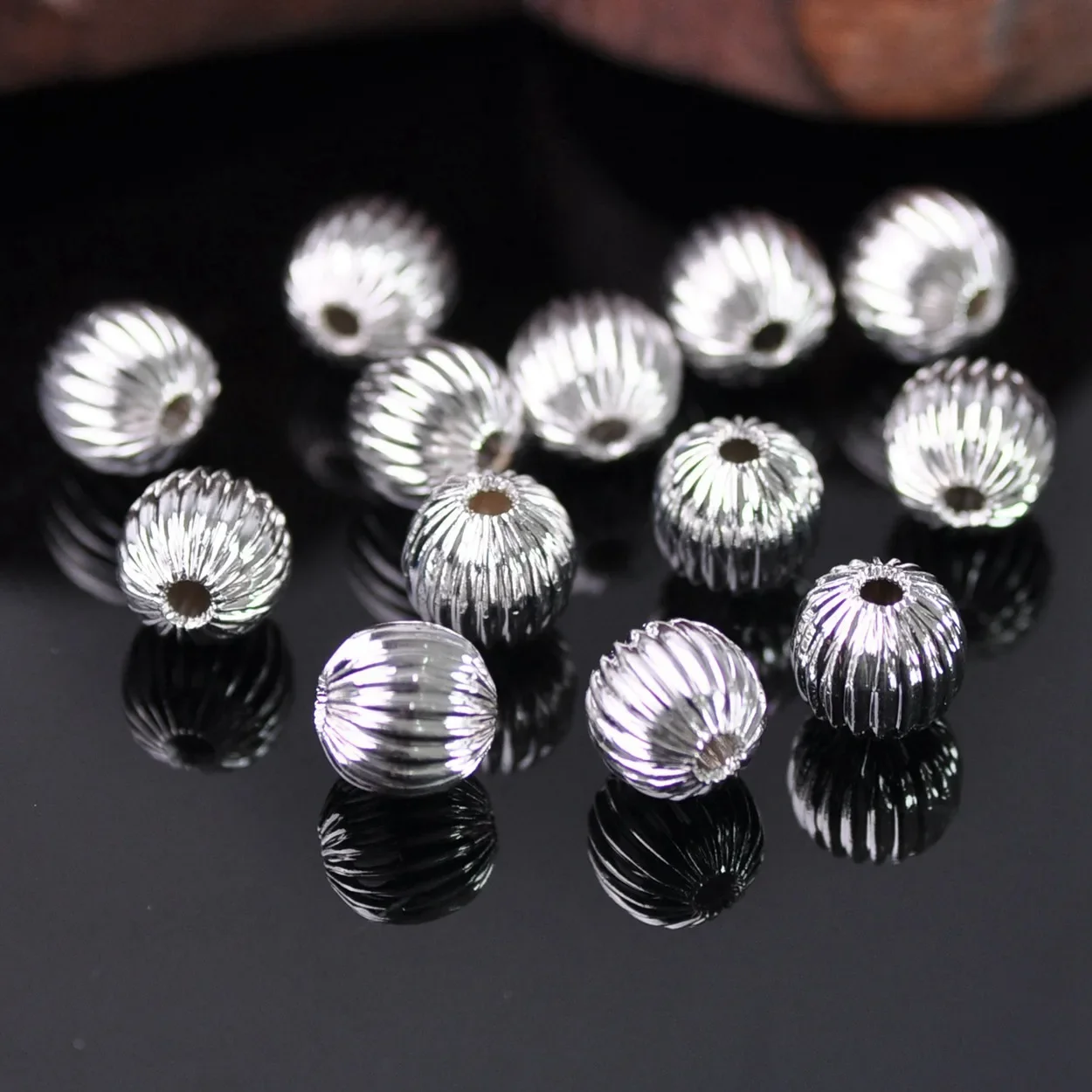 Plated Gold Color Round 4mm 5mm 6mm 8mm 10mm Hollow Plicated Metal Brass Loose Spacer Beads Lot For Jewelry Making DIY Crafts