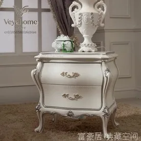 European light luxury solid wood carving white silver foil bedroom bedside table simple modern private customization