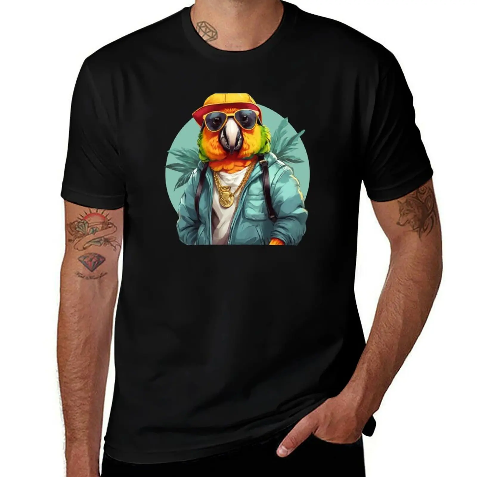 

Cool parrot rapper dude in gold chain and sunglasses. T-Shirt cotton t shirt pack man t shirt graphic T-shirt