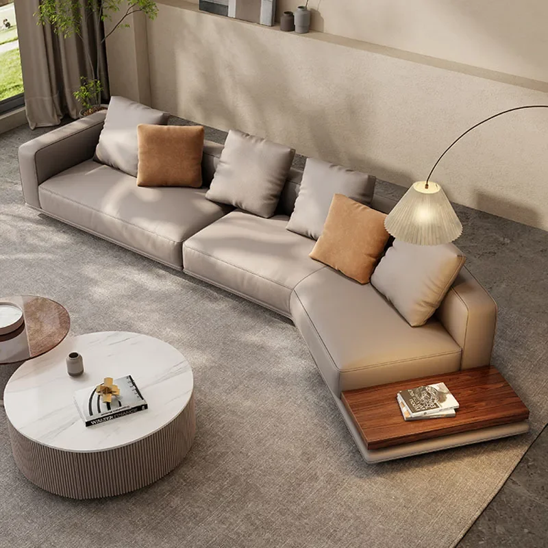 Italian minimalist horizon sofa large and small house type modern simple top layer cowhide corner living room furniture
