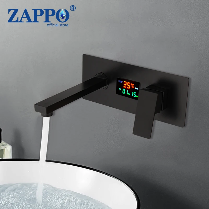 ZAPPO Black Bathroom Basin Faucet Water Generating Digital Display Mixer Hot Cold Water Tap Chrome Stream Modern Design Faucets