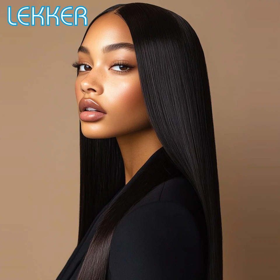 

Lekker 32" Long Bone Straight 13x1 T Part Lace Front 100% Human Hair Wig For Women Brazilian Remy Hair Glueless Natural Dark Wig