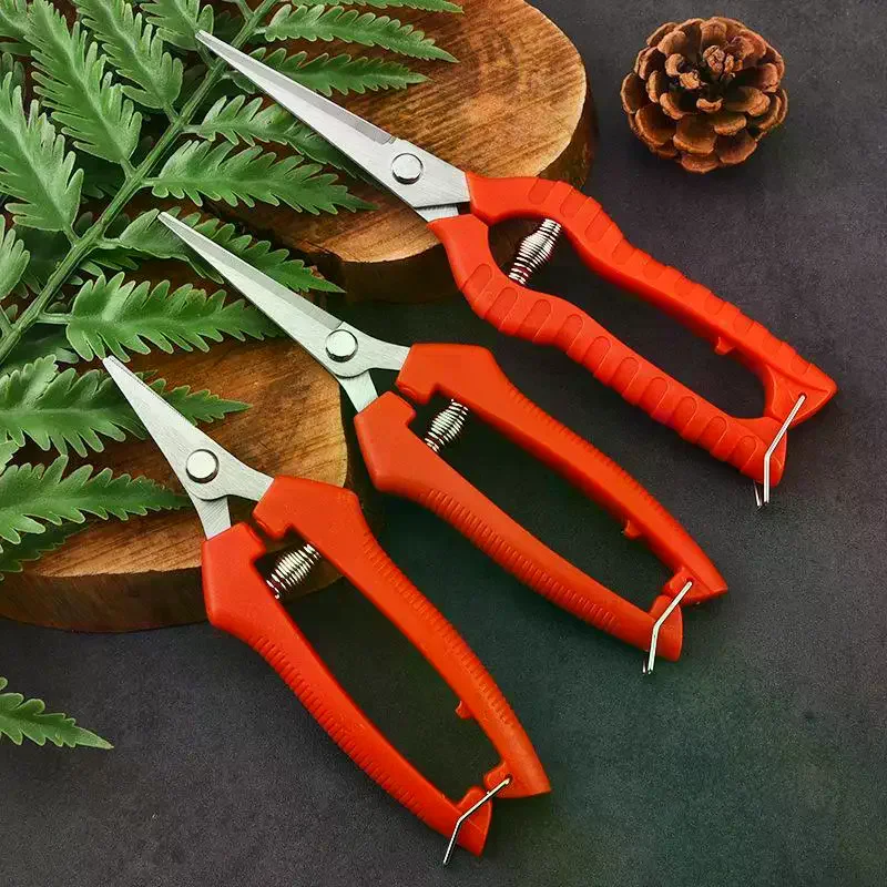 Stainless Steel Garden Pruning Shears Non Slip Red Handles Spring Loaded Design For Trimming Plants Home Gardening Use 1Pcs