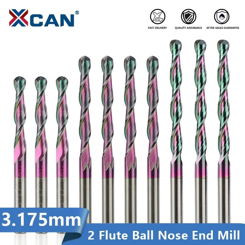 

XCAN Ball Nose End Mill 3.175mm Shank 2 Flute Carbide Endmill Super Coating CNC Router Bit Milling Cutter for Aluminum Cutting