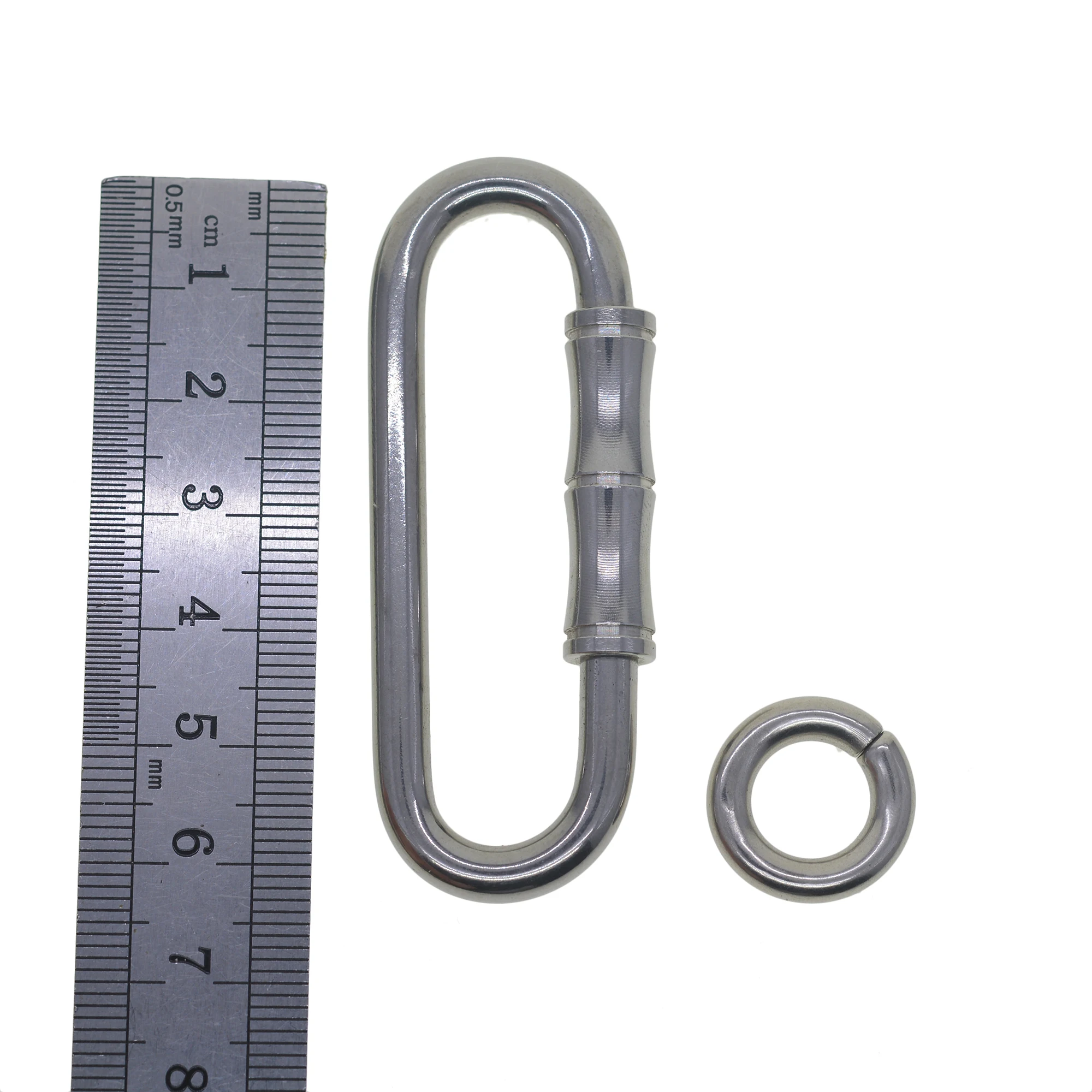 حلقة تسلق بقفل زنبركي بيضاوي من الفولاذ المقاوم للصدأ ، قوية للغاية ، شديدة التحمل ، مصقول ، خطاف EDC فوب ، 65: 50