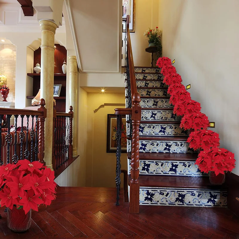 5 قطعة زهرة عيد الميلاد الاصطناعية باقات البونسيتة الحمراء لعيد الميلاد المنزل حديقة الجدول زهرية الديكور زهور الزفاف #6