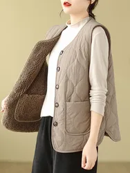 Gilet Casual da donna cappotti nuovo arrivo 2023 autunno stile Vintage tinta unita sciolto femminile senza maniche giacche calde spesse B3116