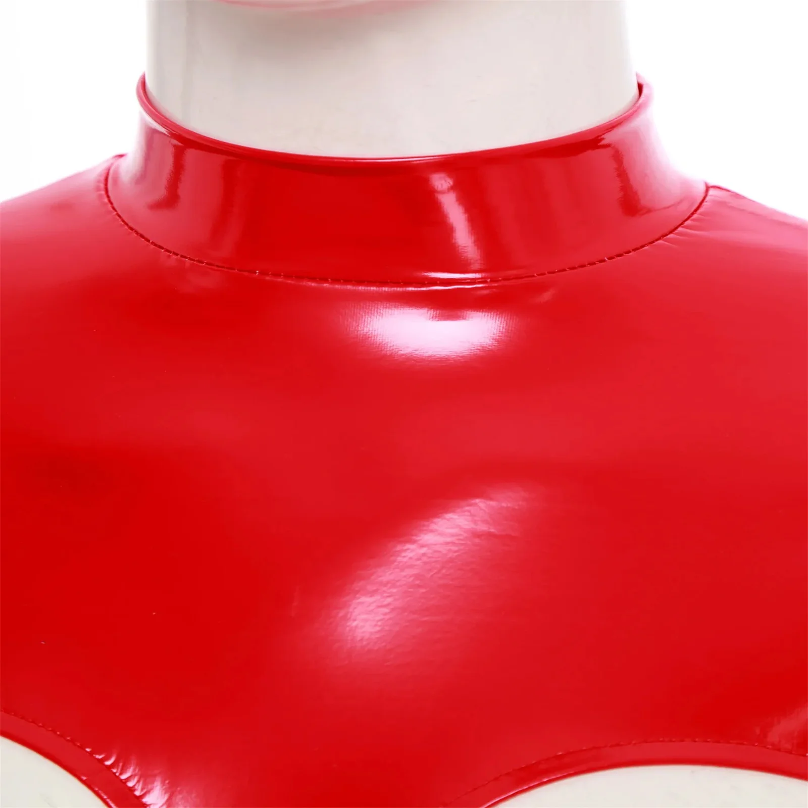 

Женский сексуальный глянцевый лакированный кожаный боди с воротником-стойкой, комбинезон без рукавов с подвязками, ночная рубашка, купальник с открытой промежностью и открытой промежностью